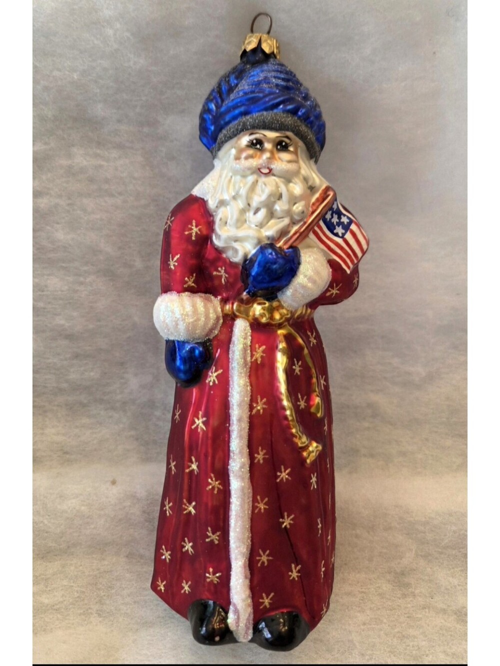 Christopher Radko Star Spangled Santa 1998 Glass Ornament Patriotic Flag, Mint!